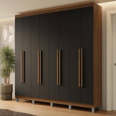 Imagem de Guarda-Roupa Casal com Pés 8 Portas Batentes Rustic/Preto/Rustic Netuno Madesa
