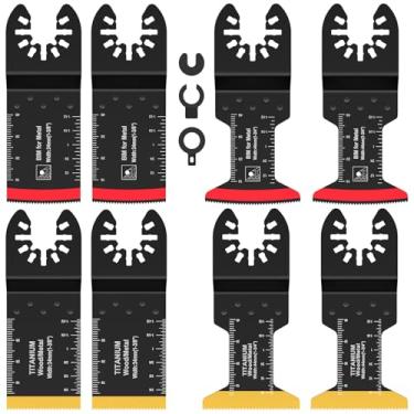 Imagem de WhSunVo Conjunto de 8 peças de lâminas de serra oscilante de titânio bimetálico oscilante multiferramenta lâmina de ferramenta oscilante de corte preciso lâmina multiferramenta de borda curva