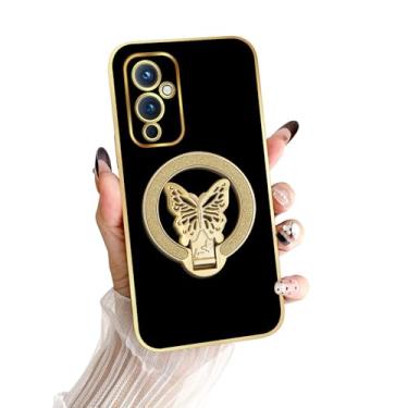 Imagem de nancheng Capa para OnePlus 9 com suporte de borboleta com glitter para mulheres, meninas, homens, capa protetora à prova de choque de TPU macio, preta