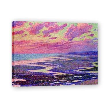 Imagem de Beach At Low TideThéo van Rysselberghe: Impressão em tela neoimpressionista belga chave 20 x 26 cm emoldurada