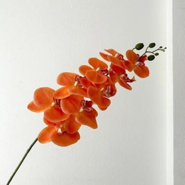 Imagem de 5 flores artificiais de 9 cabeças, filme de látex, phalaenopsis, decoração luxuosa para casa, orquídeas falsas, arranjo de flores para festa de casamento (laranja)