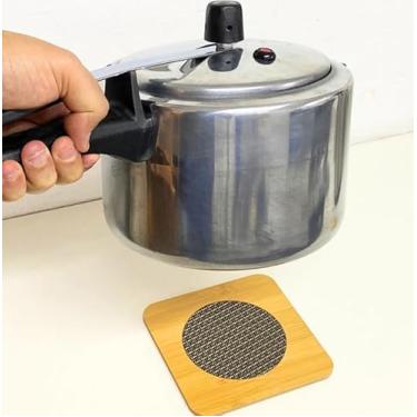 Imagem de Descanso de Panela Quadrado em Madeira, 14,5 x 14,5 cm, Suporte para Copos e Travessas,KIT COM 4