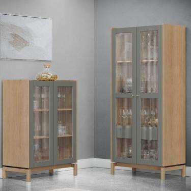 Imagem de Conjunto 2 Cristaleiras em Madeira Maciça - Linha Barcelona Finestra Móveis Oak/Ferrolack