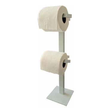 Imagem de Porta Papel Higiênico De Chão Papeleira Dupla Branco Brilho