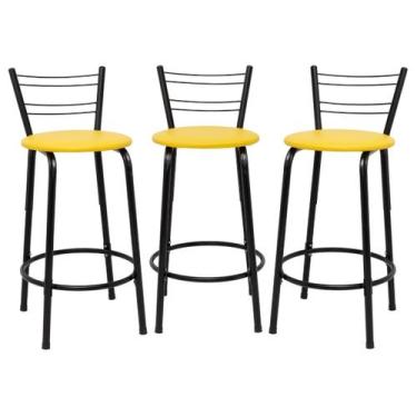 Imagem de Kit 3 Banquetas Para Bancada Flórida Preta 60cm Bistrô Bar Cozinha Gou