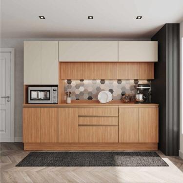 Imagem de Cozinha Modulada 5 Peças com Armários, Balcões e Torre Quente Aroeira Cabecasa Madeiramadeira Cinza Sereno/Cedro