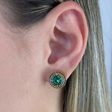 Imagem de Brinco Círculo Zircônias Color Central Turmalina Banhado em Ouro 18k -