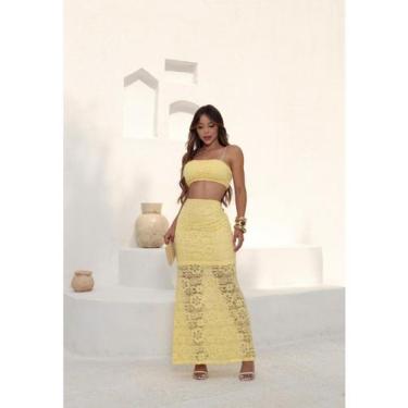 Imagem de Conjunto Festa Saia Longa e Top em Renda - luh may, Amarelo, P