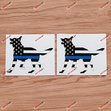 Imagem de Adesivo decalque de vinil 2X brilhante de 10 cm pastor-alemão fino azul linha bandeira americana K9