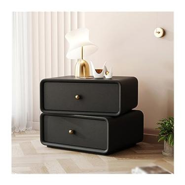 Imagem de Mesa de cabeceira totalmente de madeira maciça, gavetas de armazenamento duplo, mesa de cabeceira moderna, simples, de cor sólida, móveis de cabeceira para quarto, mesa de cabeceira de canto redondo