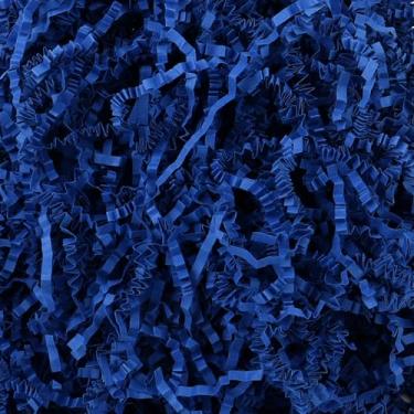 Imagem de Enchimento de papel desfiado enrugado de 500 g para cestas de presente, enchimento de papel enrugado azul escuro para presentes de Halloween, Natal, Ano Novo, caixa de presente para presente de dama