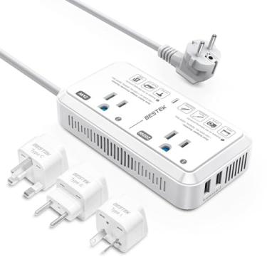 Imagem de Conversor de voltagem universal para viagem EUA para Europa 2000W 220V para 110V conversor com 2 portas USB e adaptador de plugue UE/Reino Unido/EUA para secador de cabelo/modelador de cabelo/telefone