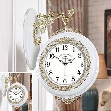 Imagem de LIFOND Relógio de parede vintage de dupla face, relógio de parede pastoral europeu de madeira maciça, rotação de 360 °, para sala de estar, quarto, cozinha, escritório, C
