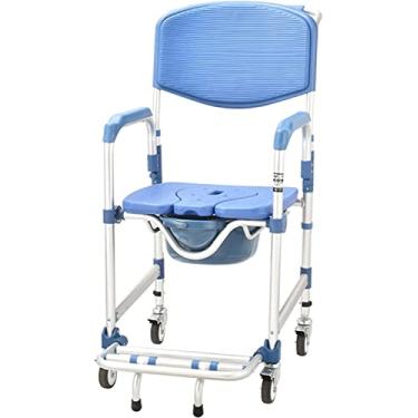 Imagem de Cadeira de vaso sanitário de cabeceira - Cadeira de chuveiro 4 em 1 com rodas - Capacidade de peso de 158 kg - Cadeira de rodas cômoda com braços - para deficientes