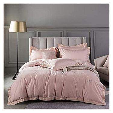 Imagem de Jogo de cama com 4 peças, conjunto de edredom para todas as estações, conjunto de capa de edredom super king, conjunto de cama de 4 peças, 80 de algodão duplo, bordado, feito à pele, respirável, com