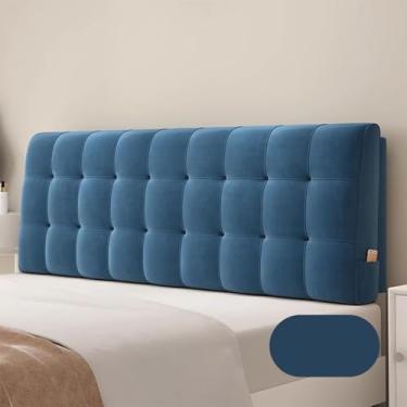 Imagem de Almofada De Cabeceira, Capa Protetora à Prova De Poeira De Veludo Holandês, Capa De Envoltório De Cabeceira Com Bolsos, Almofada De Leitura Para Cama, Blue, 160 * 60 * 10cm(Paste)