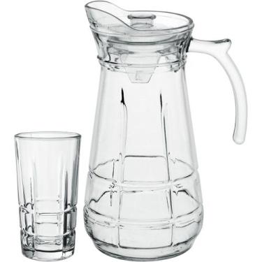 Imagem de Jogo jarra 6 copos água suco tampa acrilico vidro 1,7l/270ml - HOME&CO