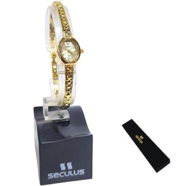 Imagem de Relógio Seculus Feminino Analógico Mini Oval Dourado 20176LPSVDB3