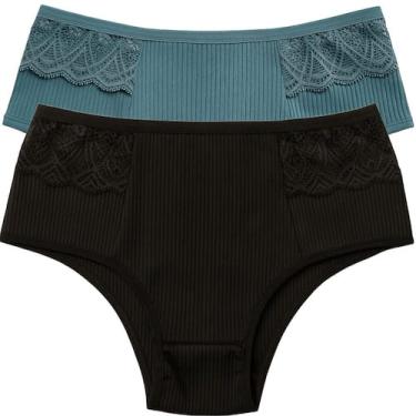Imagem de Kit 2 Calcinha Canelada Feminina Confortável Pala Dupla Com Renda Ling