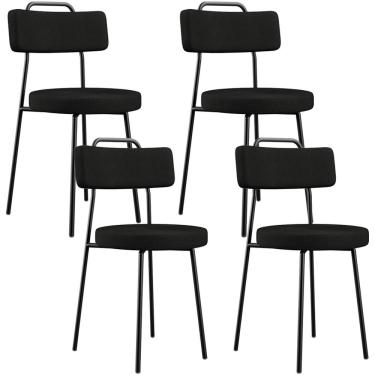 Imagem de Kit 04 Cadeiras Decorativas Estofada Para Sala De Jantar Barcelona L02 Poliéster Preto - Lyam
