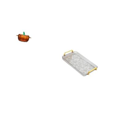 Imagem de Fenteer Prato de Doces de Vidro em Formato de Abóbora com Tampa E Pote de Biscoitos Laranja Combinado com Prato de Sobremesa, Bandeja de Mesa de Centro com Al