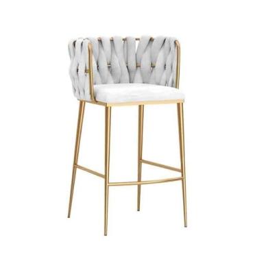 Imagem de hezhuhe2258 Cadeira de bar leve luxo simples cadeira de metal para casa bar caixa ilha mesa jantar recepção encosto assento bancos altos (branco)