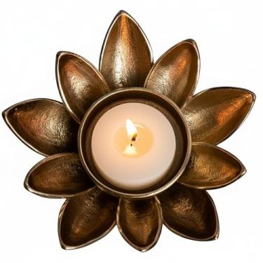 Imagem de Castiçal decorativo de flor de lótus, luz de chá, metal bronze, 7,6 cm, design floral