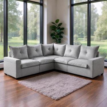 Imagem de Sofá de Canto Tera Luxo Reclinável 2,62x2,62m Bom Pastor, Linho Cinza