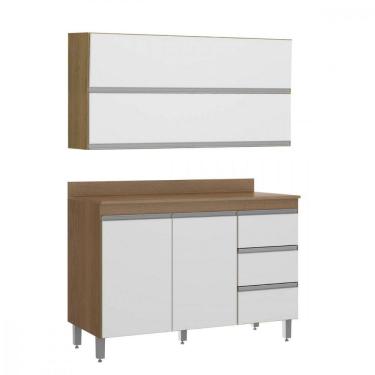 Imagem de Kit Cozinha Compacta Balcao Tampo Armario Aereo 120cm em MDP Menu Moveis