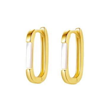 Imagem de Efashion Brincos femininos de prata esterlina 925 banhados a ouro 14K conjunto legal mãe concha retangular brincos, Medium, Ouro amarelo, Pérola