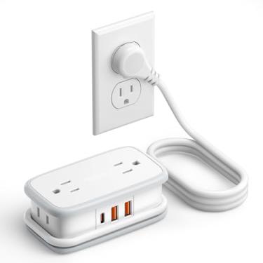 Imagem de Travel Power Strip with USB C, NTONPOWER 4 Outlets 3 USB(1 USB-C), 4ft Flat Plug Extension Cord with USB C Ports, Portable Power Strip Flat Plug, Compact for Travel Hotel Cruise Essentials, White