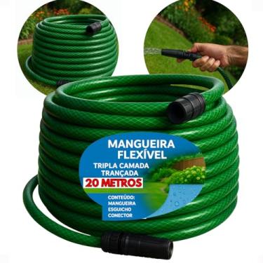 Imagem de Mangueira de Jardim Quintal Trançada Anti-Torção Flexível Resistente 20 metros Com Esguicho