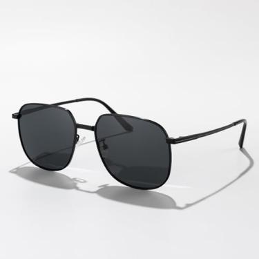 Imagem de Óculos de sol redondos clássicos polarizados para homens, armação redonda, proteção UV para dirigir, golfe, atividades ao ar livre, Armação preta/lente preta, Lens Width: 58 Millimeters