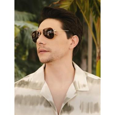 Imagem de Óculos de sol aviador polarizados para homens, óculos de sol polarizados para dirigir, pescar, golfe, Dourado, marrom