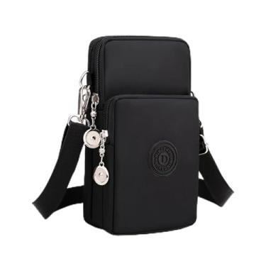 Imagem de Bolsa tiracolo pequena para mulheres - Bolsas de telefone com alça transversal - Bolsa de braço de nylon leve para itens essenciais grande preta