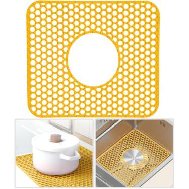 Imagem de HvOvMvE Protetores de pia de silicone para pia de cozinha - Tapete antiderrapante resistente ao calor, para casa de fazenda de aço inoxidável, protege e amortece sua pia (amarelo 1 peça)