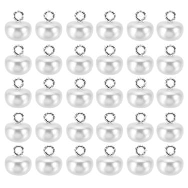Imagem de Botões de pérola de 12 mm, 100 peças de botões grandes feitos à mão com botões grandes feitos à mão pérola sintética branca com haste para artesanato, costura, roupas, camisola, suéter de Natal