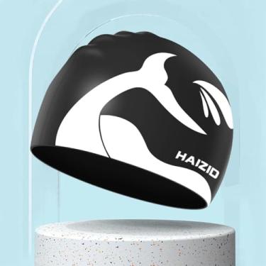 Imagem de 1 touca de natação moderna para adultos com proteção de ouvido de silicone e uma faixa de cabeça para adultos masculinos e femininos