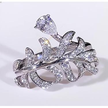 Imagem de Anéis de noivado de folha de zircônia cúbica folheados a prata, alianças de compromisso, festas noturnas, presentes de dia dos namorados, alianças de eternidade para mulheres, 8, Cobre, Sem pedra