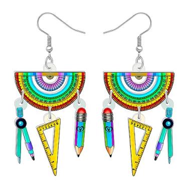 Imagem de Lindos brincos de acrílico com régua de matemática para mulheres, acessórios para professores, presentes escolares, Medium, Acrílico, Sem pedra preciosa