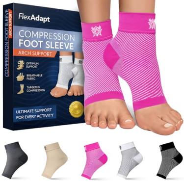 Imagem de Meias de compressão Bitly Plantar Fasciitis para mulheres e homens – Melhor manga de compressão no tornozelo, suporte nano para uso diário – oferece suporte do arco e alívio da dor no calcanhar, rosa, Medium