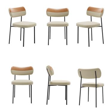 Imagem de Cadeiras de Jantar Base Ferro Nile kit 6 PU Caramelo/Linho Bege A08 - D'Rossi