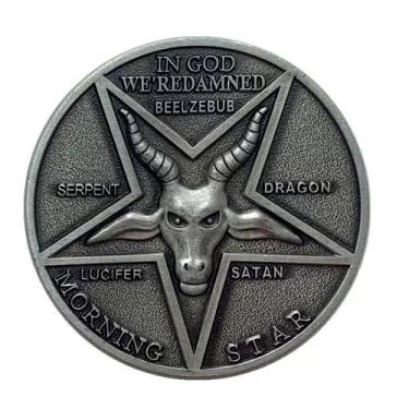 Imagem de Moeda: pentagrama, caveira de cabra satânica, estrela de cinco pontas,