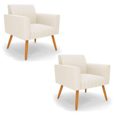 Imagem de Kit 2 Poltronas Viena Gomada Veludo Pés Palito Castanho - D'rossi Cor Bege