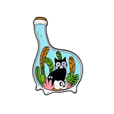 Imagem de Broche esmaltado para garrafa de gato, broche de mãe de gato preto, presente para gatinho bruxo, mamãe felino, emblema de lapela de gatinho místico, broches de dono de animal de estimação, acessórios
