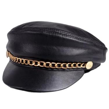 Imagem de Boinas de couro genuíno de inverno feminino/masculino 100% corrente de pele de carneiro estudantes bonés de beisebol corrente dourada 58 59 cm