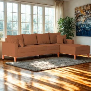 Imagem de Sofá 4 Lugares Beny Com Chaise Direito Linho Terracota