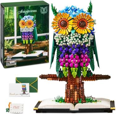 Imagem de Haiwon Conjunto de montar de brinquedo de coruja de flor MOC floral colecionável para decoração de casa ou arte de escritório, presentes de aniversário de dia das mães para adultos ou adolescentes