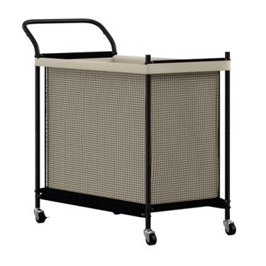 Imagem de Cesto de lavanderia com rodas, cesto de roupa suja com saco de forro removível e lavável, carrinho de lavanderia com moldura de metal com alça para quarto, banheiro, dormitório, lavanderia (160L)