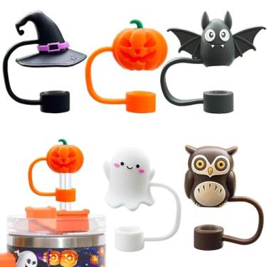 Imagem de Capa de palha de Halloween 3D para Stanley Cup, 2024 Novos topos de palha de Halloween de fantasma fofo, capas de palha de silicone à prova de poeira, acessórios de copo Stanley de Halloween (10 mm/5